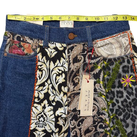 ALICE + OLIVIA Weezy Patchwork Mixed Media Jeans - Picture 7 of 11